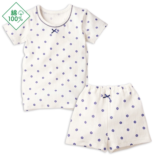 [キッズ]セットアップインナー　半袖　花ドット　オフホワイト オフホワイト 100cm