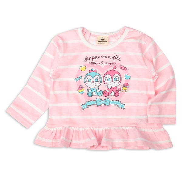 [キッズ]ボーダー長袖Ｔシャツ　アンパンマン　ピンク ピンク 100cm