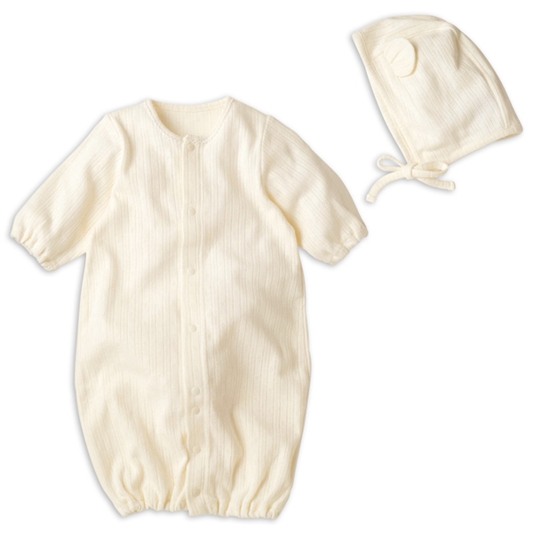 長袖ドレスオール　ボンネット付　アイボリー アイボリー 50~60cm