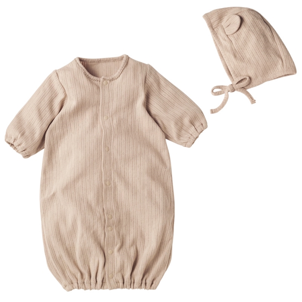 長袖ドレスオール　ボンネット付　ベージュ ベージュ 50~60cm