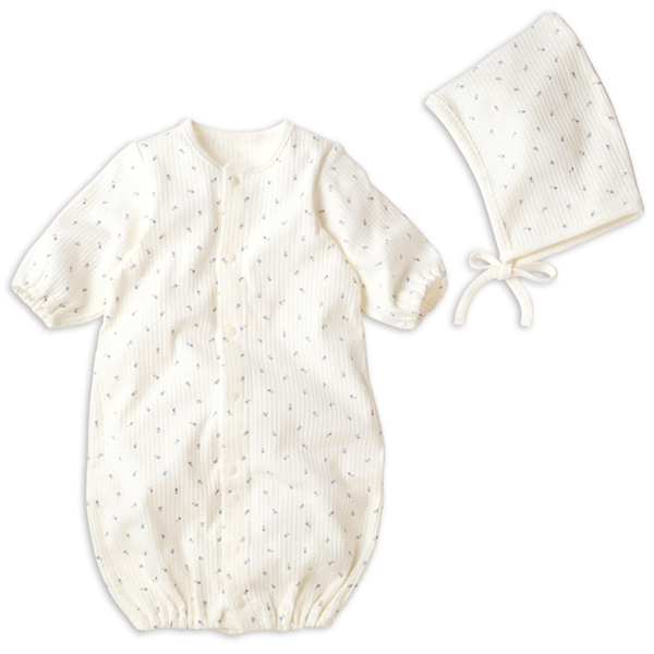 長袖ドレスオール　ボンネット付　サックス サックス 50~60cm