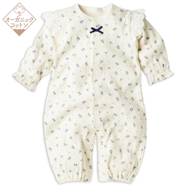 オーガニックコットン　長袖プレオール　リボン　アイボリー アイボリー 60cm