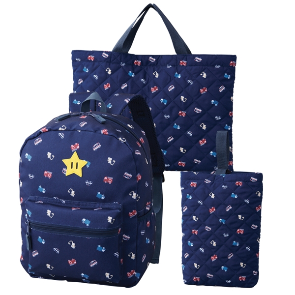 ３点セット（リュック・レッスンバック・シューズケース　くるま　ネイビー ネイビー