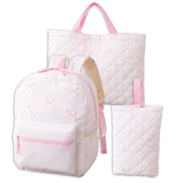 ３点セット（リュック・レッスンバック・シューズケース　リボン　アイボリー アイボリー