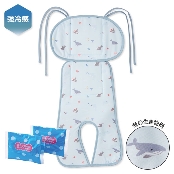 ひえひえマット ベビーカー用 強冷感 海の生き物柄 サックス Ｆ