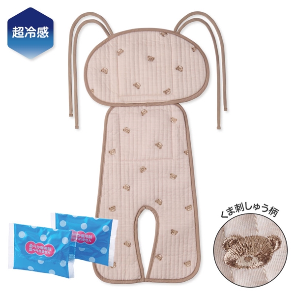 ひえひえマット ベビーカー用 超冷感 くま刺しゅう柄 ブラウン Ｆ