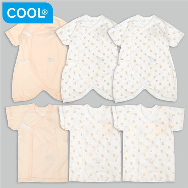 [スナップタイプ]メッシュ新生児肌着６点　半袖・七分袖　ひよこ　イエロー イエロー 50~60cm