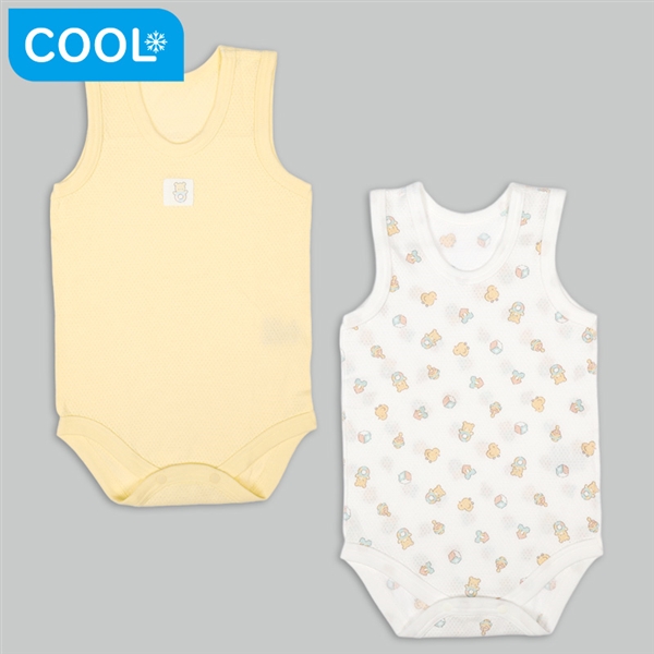 [ベビー]やわらかメッシュ　袖なしロンパース　２枚組　かぶり　おもちゃ イエロー 70cm