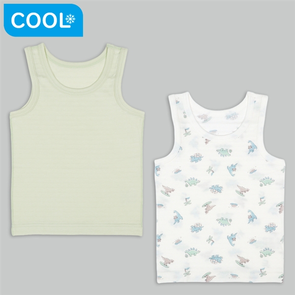 [ベビー]ひんやり綿１００％　タンクトップ２枚組　恐竜 グリーン 80cm