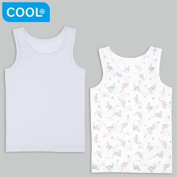 [キッズ]ひんやり綿１００％　タンクトップ２枚組　マーメイド サックス 100cm