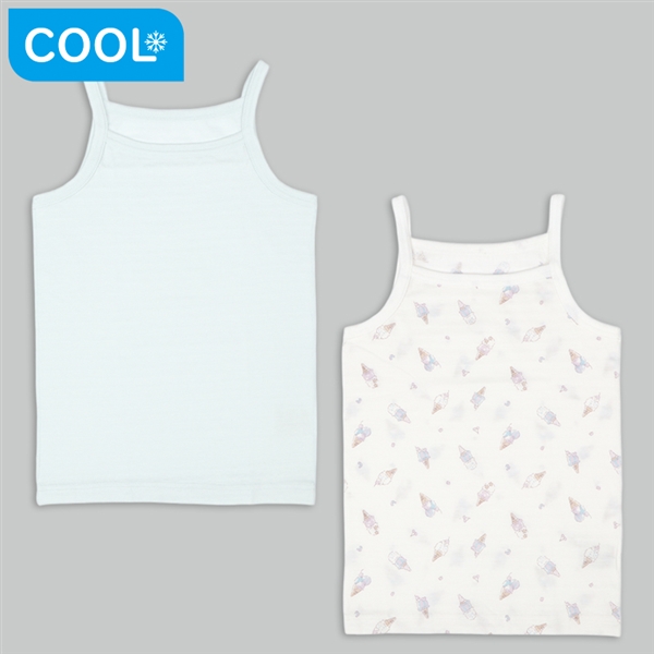 [キッズ]ひんやり綿１００％　キャミソール２枚組　アイス グリーン 100cm