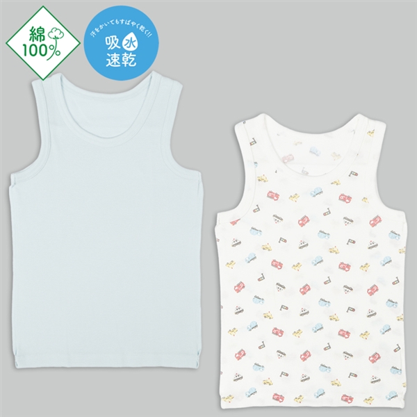 [ベビー]まいにちコットン　タンクトップ　２枚組　くるま サックス 70cm