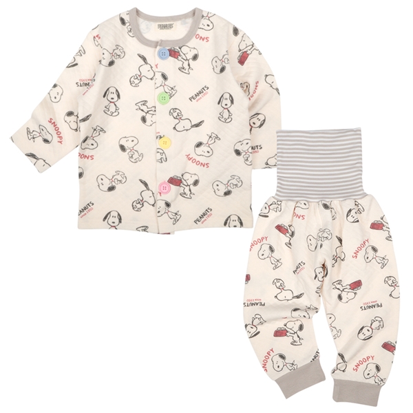 [ベビー]ダイヤキルト前開き腹巻付きパジャマ　スヌーピー　ベージュ ベージュ 80cm