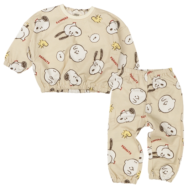 [キッズ]ミニ裏毛ルームウェアパジャマ　スヌーピー　ベージュ ベージュ 100cm
