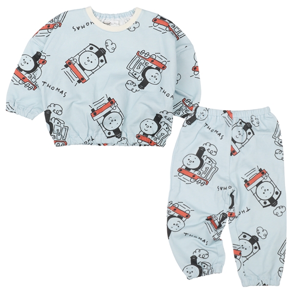 [キッズ]ミニ裏毛ルームウェアパジャマ　トーマス　サックス サックス 100cm