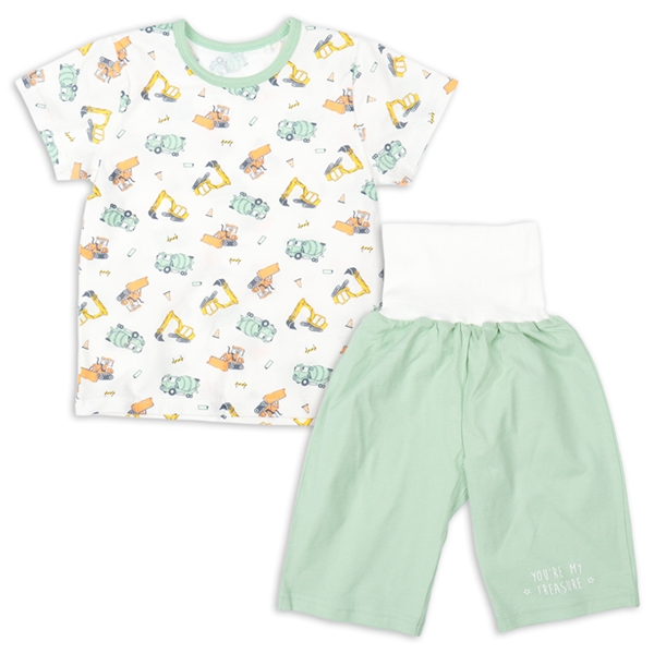 [キッズ]半袖パジャマ　腹巻付　働く車　グリーン グリーン 120cm