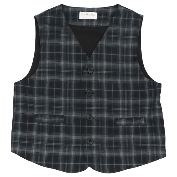 [キッズ]ベスト　先染めチェック　ブラック ブラック 100cm