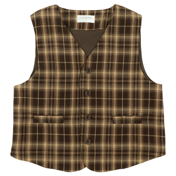 [キッズ]ベスト　先染めチェック　ベージュ ベージュ 100cm