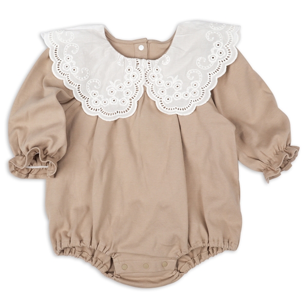 レース衿つき女児ロンパース　ベージュ ベージュ 70cm