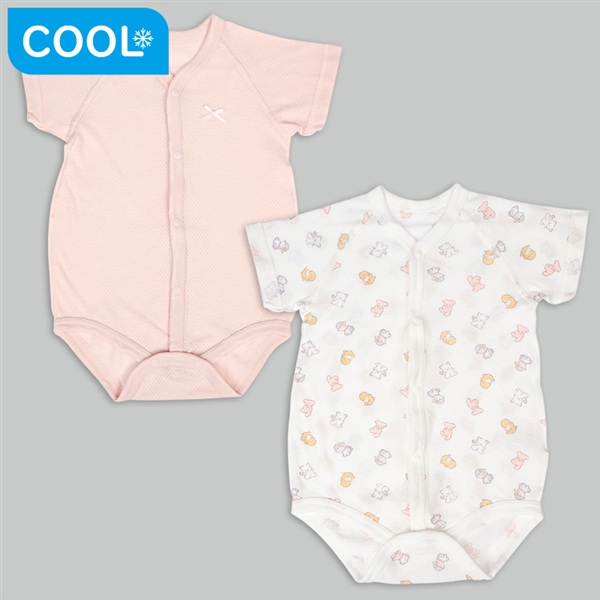 [ベビー]やわらかメッシュ　半袖ロンパース　２枚組　前開き　うさぎ　ピンク ピンク 60cm