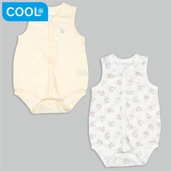 [ベビー]やわらかメッシュ　袖なしロンパース　２枚組　前開き　木馬　アイボリー アイボリー 60cm