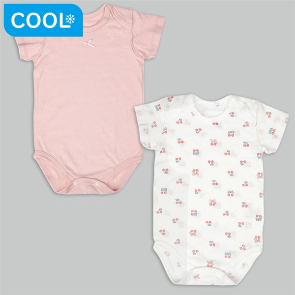 [ベビー]やわらかメッシュ　半袖ロンパース　２枚組　かぶり　チェリー　ピンク ピンク 70cm