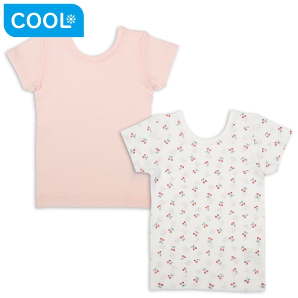 [ベビー]前後着られるメッシュ　半袖丸首シャツ　２枚組　さくらんぼ　ピンク ピンク 70cm