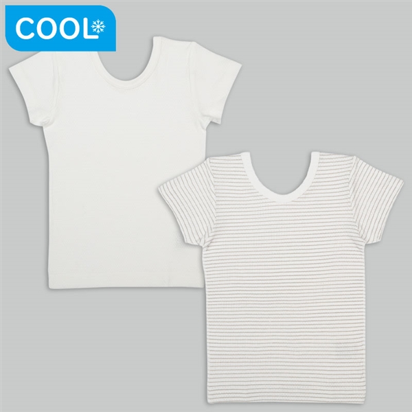 [ベビー]前後着られるメッシュ　半袖丸首シャツ　２枚組　ボーダー　オフホワイト オフホワイト 70cm