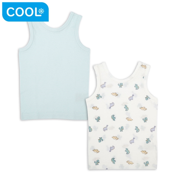 [ベビー]前後着られるメッシュ　タンクトップ　２枚組　恐竜　グリーン グリーン 70cm