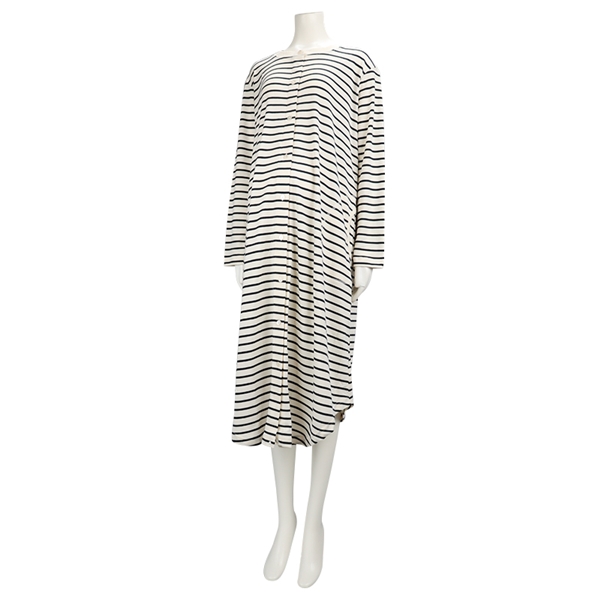 [授乳仕様]おやすみボタン　長袖ワンピース　ボーダー　ネイビー ネイビー M~L