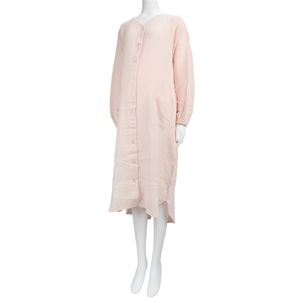 [授乳仕様]長袖ワンピース　ふんわりガーゼ　ピンク ピンク M~L