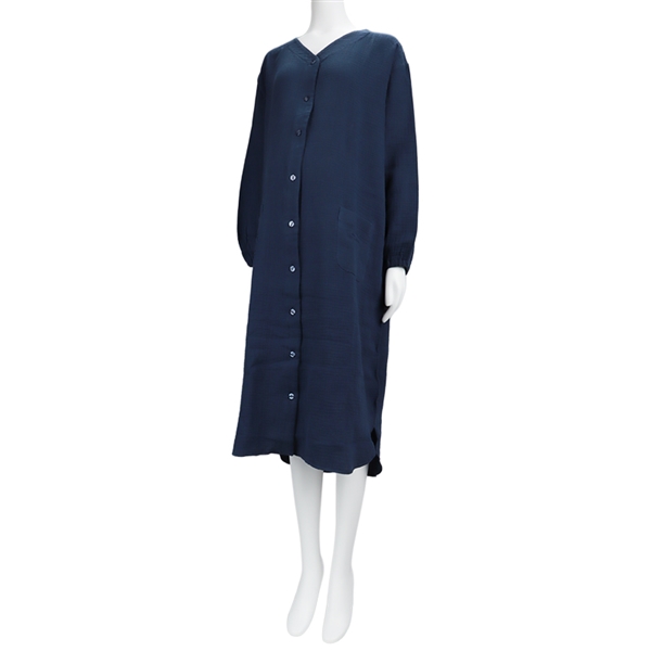 [授乳仕様]長袖ワンピース　ふんわりガーゼ　ネイビー ネイビー M~L