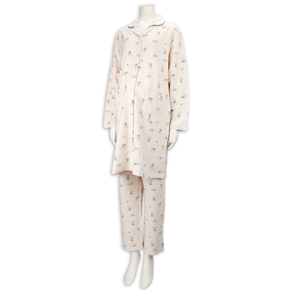 [授乳仕様]長袖パジャマスヌーピー肌綿１００％　アイボリー アイボリー M~L