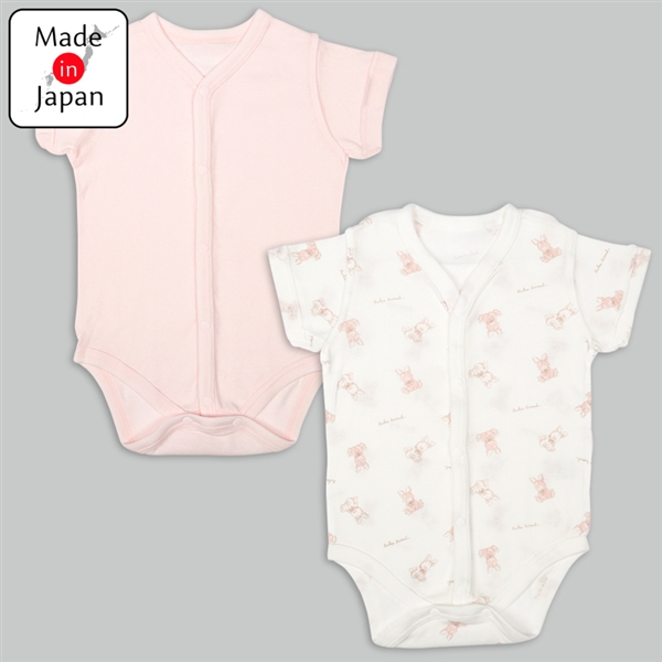 [日本製]ロンパース2枚組　半袖　前開き　うさぎ　ピンク ピンク 60cm
