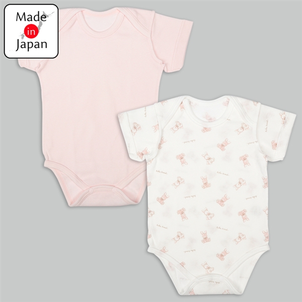 [日本製]ロンパース2枚組　半袖　かぶり　うさぎ　ピンク ピンク 70cm