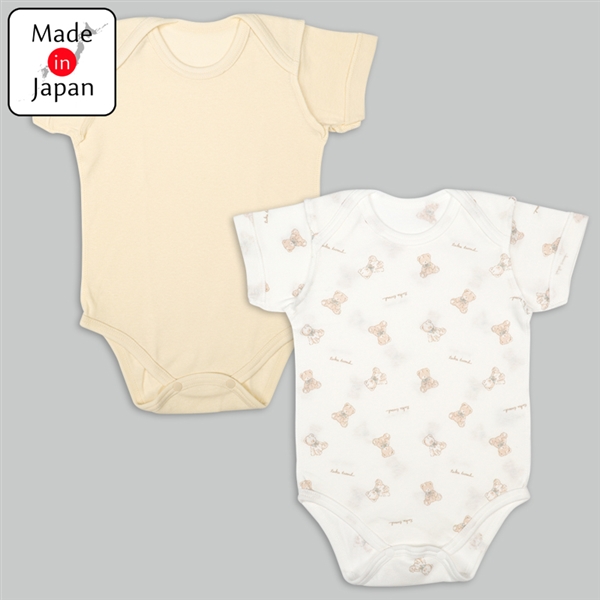 [日本製]ロンパース2枚組　半袖　かぶり　くま　ベージュ ベージュ 70cm