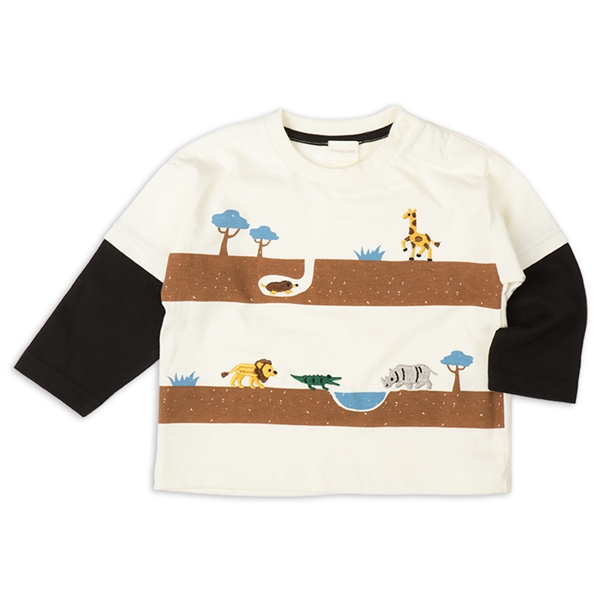 [ベビー]長袖Ｔシャツ　レイヤード風　オフホワイト オフホワイト 80cm