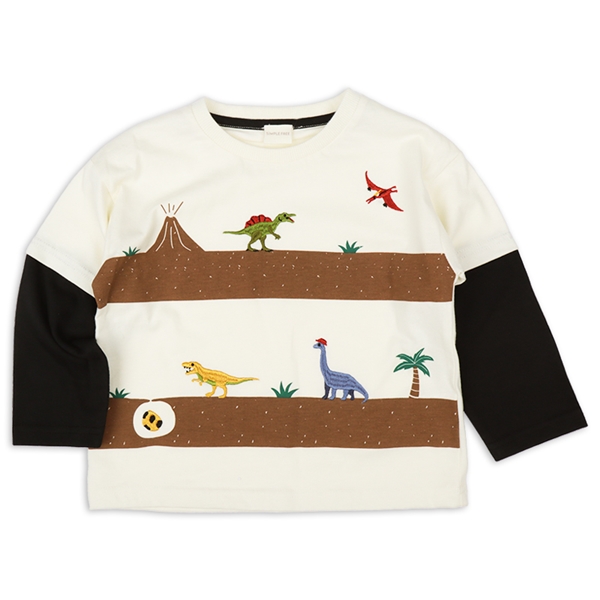 [キッズ]長袖Ｔシャツ　レイヤード風　オフホワイト オフホワイト 100cm