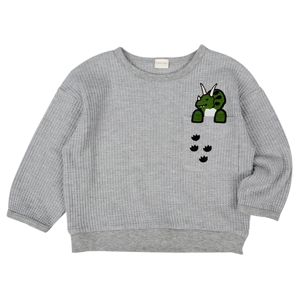 [キッズ]長袖トレーナー  ポケット恐竜　グレー グレー 100cm
