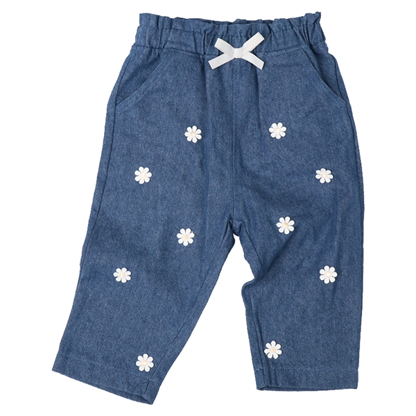 [ベビー]１０分丈パンツ　花モチーフ　ネイビー ネイビー 80cm