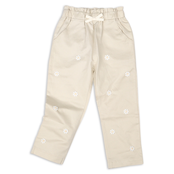 [キッズ]１０分丈パンツ　花モチーフ　アイボリー アイボリー 100cm