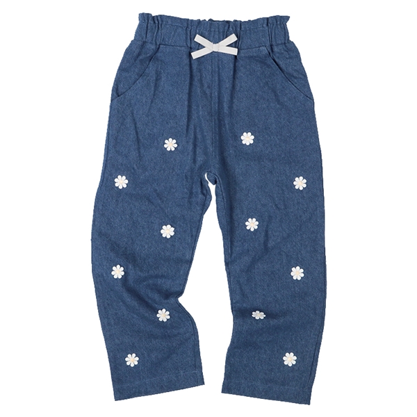 [キッズ]１０分丈パンツ　花モチーフ　ネイビー ネイビー 100cm