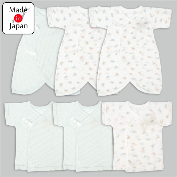 [スナップタイプ]メッシュ　新生児肌着６点セット　半袖・七分袖　グリーン グリーン 50~60cm