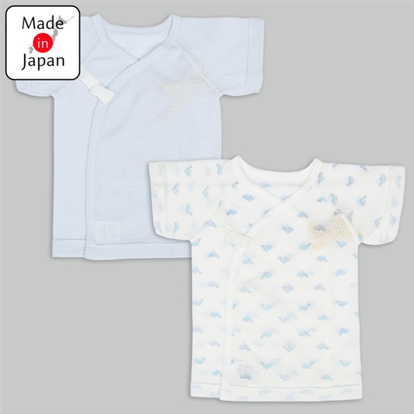 [スナップタイプ]メッシュ短肌着２枚組半袖　海の生き物　サックス サックス 50cm