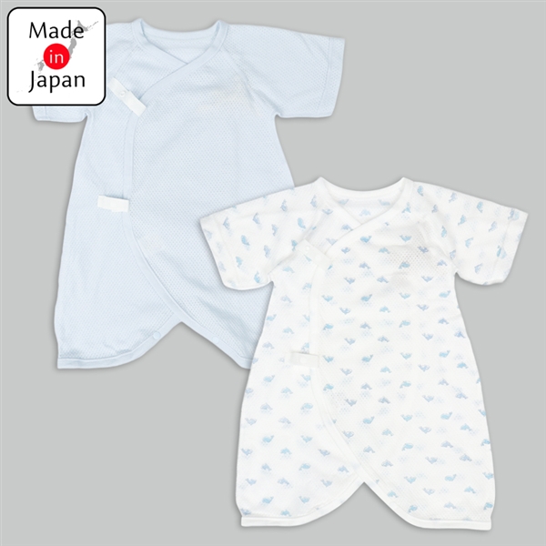 [スナップタイプ]メッシュコンビ肌着２枚組七分袖　海の生き物　サックス サックス 50~60cm