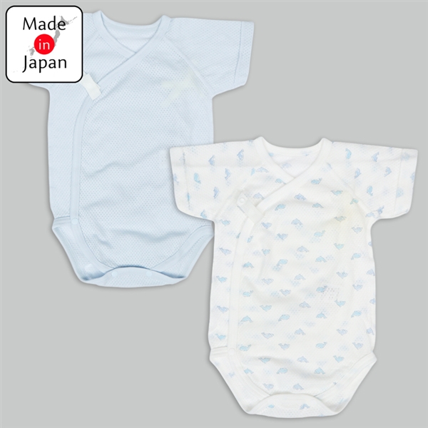 [スナップタイプ]メッシュロンパース２枚組半袖　海の生き物　サックス サックス 50~60cm