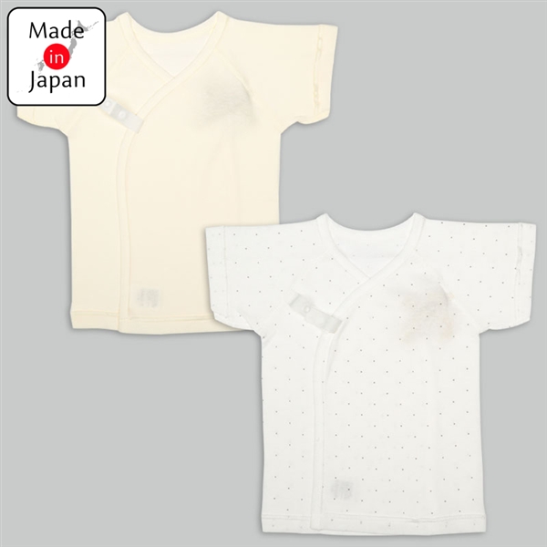 短肌着２枚組スナップ半袖　ドット　クリーム クリーム 50cm