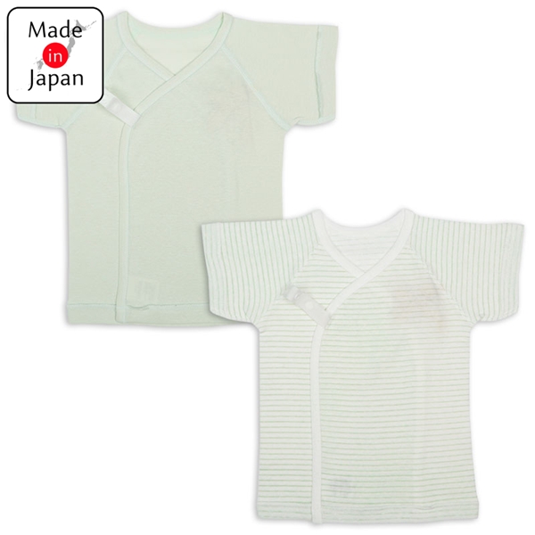 短肌着２枚組スナップ半袖　ボーダー　グリーン グリーン 50cm