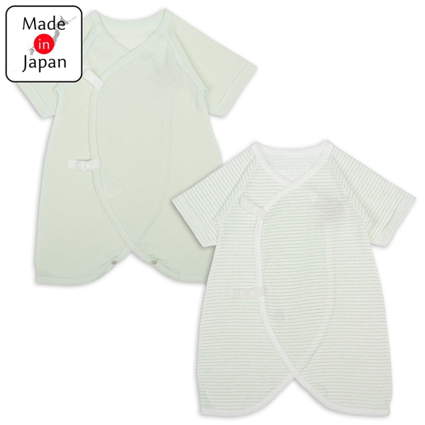 コンビ肌着２枚組スナップ七分袖　ボーダー　グリーン グリーン 50~60cm