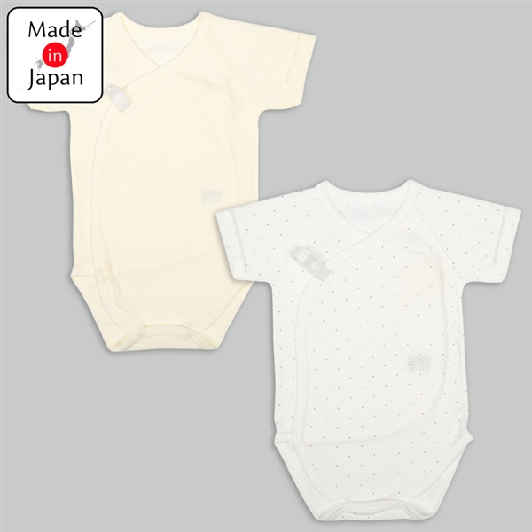 ロンパース２枚組スナップ半袖　ドット　クリーム クリーム 50~60cm